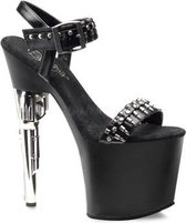 Pleaser - BONDGIRL-712 Sandaal met enkelband, Paaldans schoenen - Paaldans schoenen - 36 Shoes - Zwart/Zilverkleurig