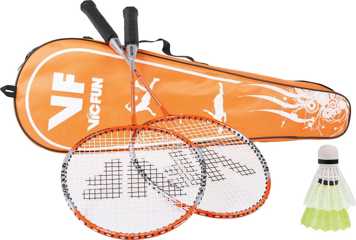 Victor VICfun oranje badmintonset 1.6 | 2 rackets shuttles en tas