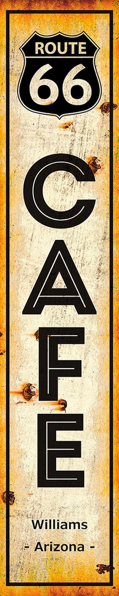 Signs-USA Street sign - Route 66 Cafe rust - Wandbord - 60 x 12 cm Zwart, beige, bruin