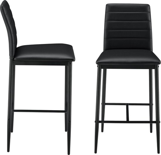 Lot de 2 Tabourets de Bar Chaises Rembourrées PU Similicuir avec Pieds en Acier et Hauteur d'Assise 66 cm Noir