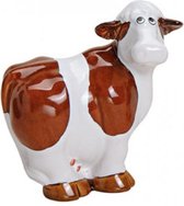 Beeldje koe van keramiek in roodbruin, 11 cm