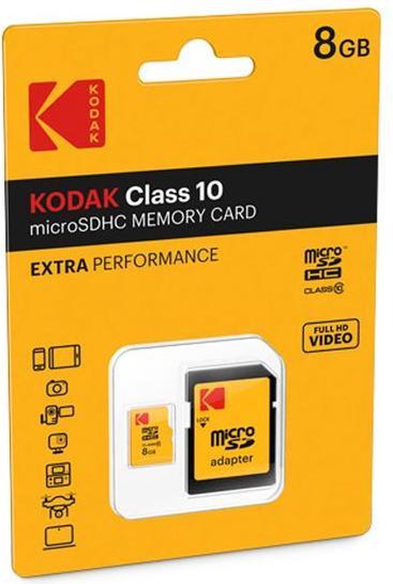 KODAK Carte mémoire Micro SDHC 8 Go avec adaptateur - Solution de
