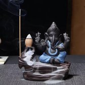Backflow wierook brander / houder waterval Ganesha beeld 10.5X10.5X7CM BRUIN BLAUW