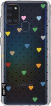 Casetastic Samsung Galaxy A21s (2020) Hoesje - Softcover Hoesje met Design - Pin Point Hearts Transparent Print