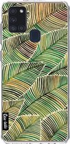 Casetastic Samsung Galaxy A21s (2020) Hoesje - Softcover Hoesje met Design - Tropical Leaves Yellow Print