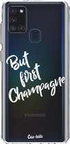Casetastic Samsung Galaxy A21s (2020) Hoesje - Softcover Hoesje met Design - But First Champagne Print