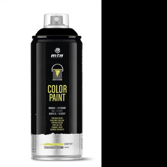 Aérosol de peinture noire, MTN COLOR PAINT, acrylique / brillant, pour intérieur/extérieur.