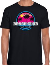 Beach club zomer t-shirt / shirt Beach club Miami Florida zwart voor heren - zwart - Beach club party outfit / vakantie kleding / strandfeest shirt S