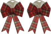 2x Kerstboom decoratie strikken geruit 23 cm - Kerstversiering / kerstdecoratie strikken