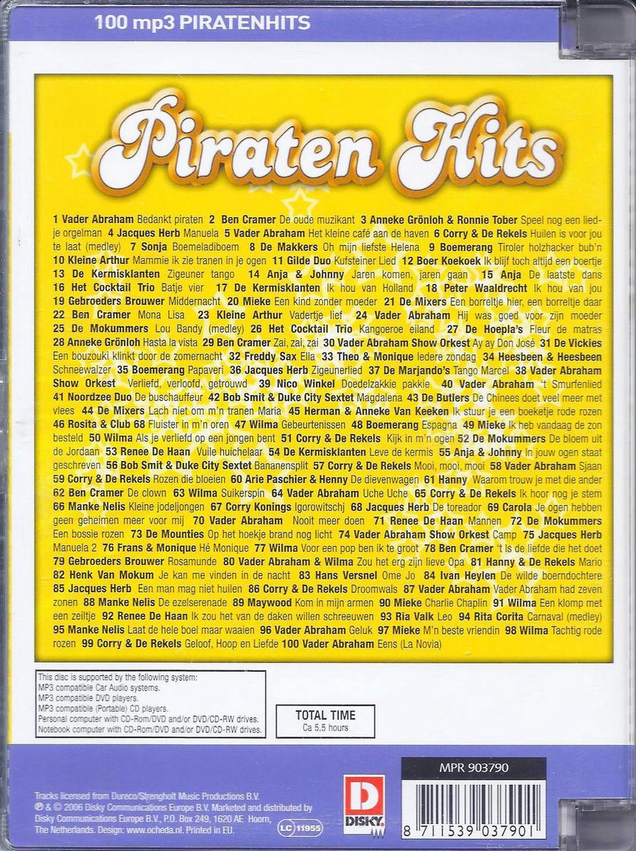 100 mp3 Piraten Hits CD/DVD 1-Disc met 100 Hits! 330 Minuten Muziek  Nederlandstalig.... | bol.com
