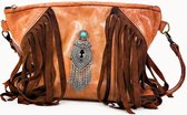 Leren Tas 'Afghane' (camel) leer, antieke Afghaanse sieraden