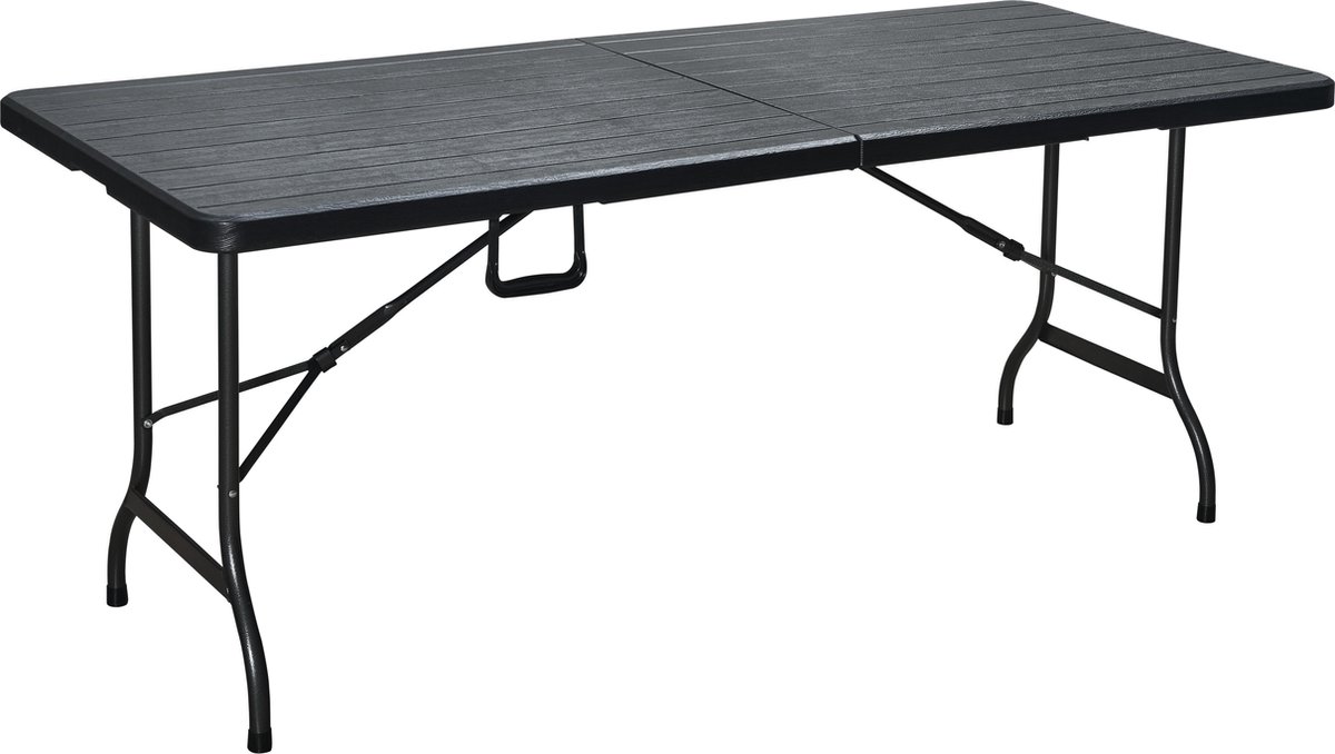 Vouwtafel - Campingtafel - inklapbare tafel - plooitafel - houtlook - 180x74cm - zwart - Erro