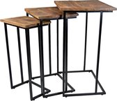 3-delige set bijzettafels, 3-delige tafelset rechthoekig, rechthoekige tafelset, houten tafelset 3-delig, tafelset industrieel