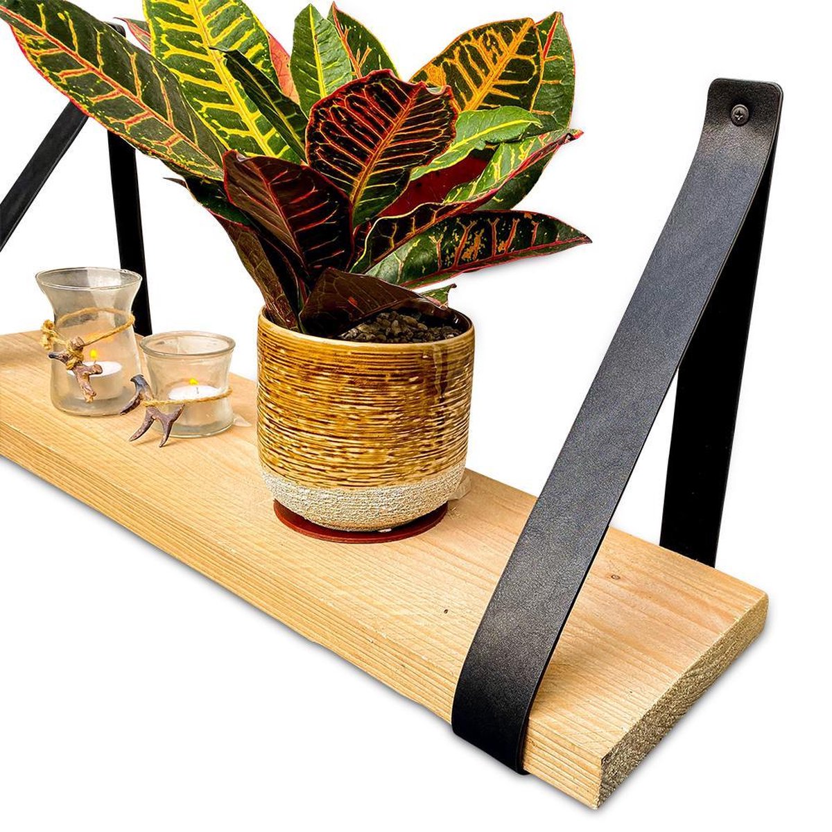 Plankdragers van zwart Leer - plankdragers incl. plank
