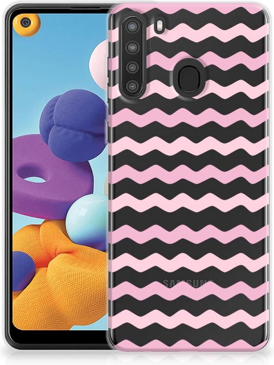 Samsung Galaxy A21 TPU bumper Waves Roze