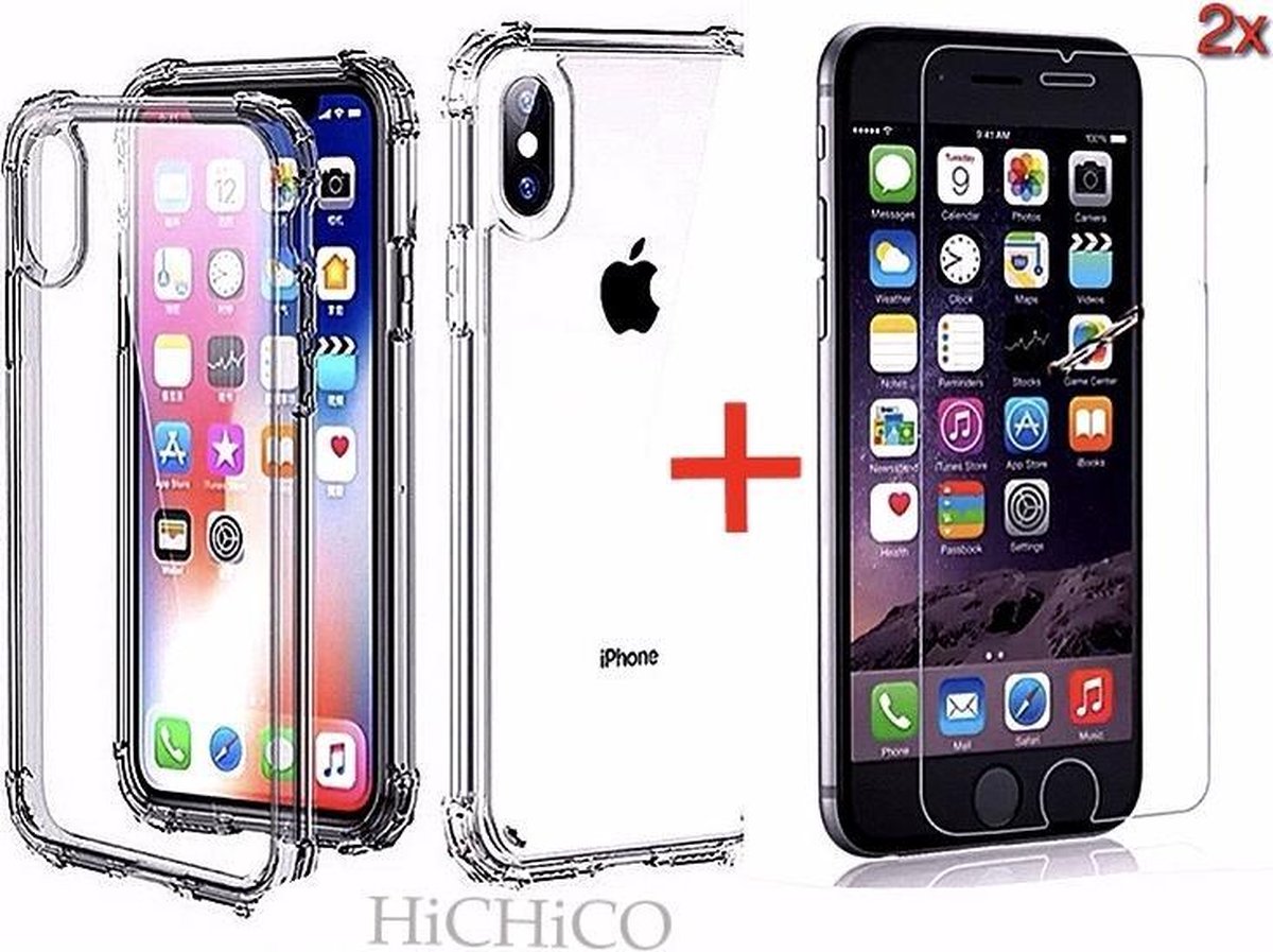 iPhone 8Plus / iPhone 7 Plus Hoesje Transparant Shockproof Case + 2Pcs Screenprotector Tempered Glass 9H 2.5D 0.3mm - HiCHiCO