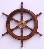 62 x 62 cm - Wanddecoratie - Houden stuurwiel schip - Houten roer van een oud schip