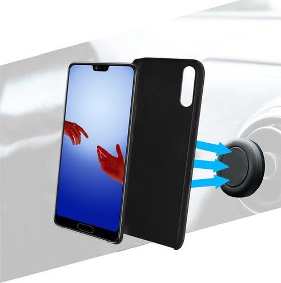MH by Azuri magnetic backcover & air vent car holder - zwart - Huawei P20