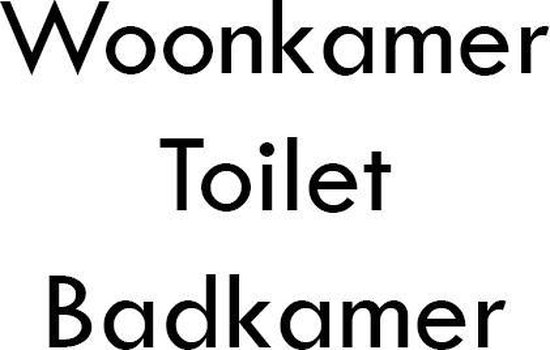 Tekst in zwart: "Woonkamer", "Toilet", "Badkamer".