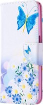 Blauw wit vlinder agenda book case hoesje Oppo A52 / A72