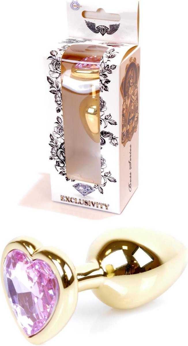 Goedkoopste Bossoftoys - Plug - Goud - anaal - Hartje - Licht roze - 64-00036 - gave cadeaubox