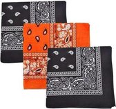 3Pack Bandana – Hoofdband Classic Paisley Pack- Mondkapje- Wasbaar- Zwart Oranje Donkerblauw