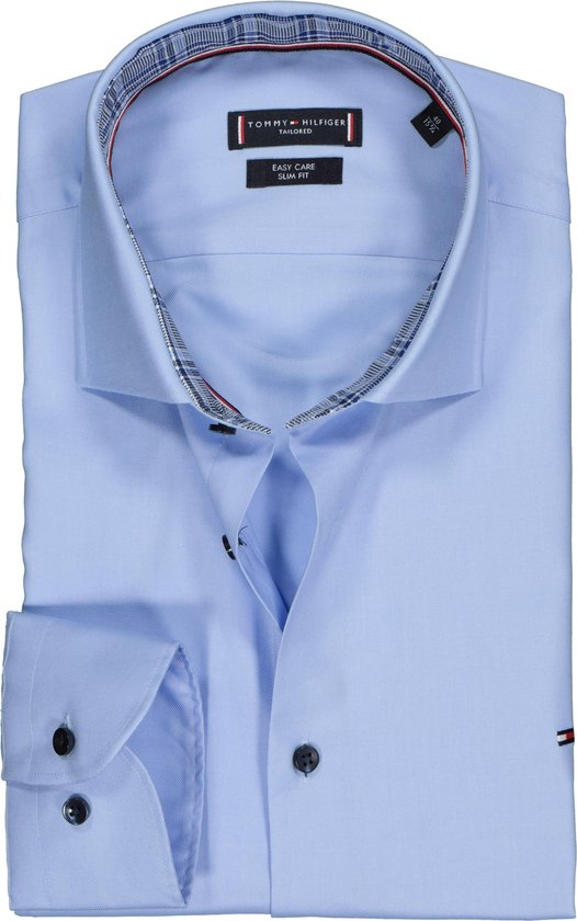 Tommy Hilfiger overhemd Slim - lichtblauw twill (contrast) - Strijkvriendelijk -... | bol.com