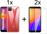 Huawei Y5P hoesje siliconen case hoes cover transparant - 2x Huawei Y5P Screenprotector