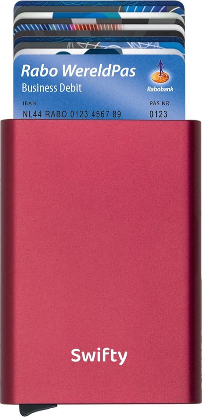 Swifty Uitschuifbare Pasjeshouder - Aluminium Creditcardhouder / Kaarthouder  voor mannen en vrouwen - Anti-Skim / RFID Card Protector  7 tot 8 Pasjes - Rood