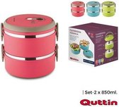 THERMISCHE LUNCHDOZEN RVS 2 x 850 ml 2 lagen QUTTIN - KLEUREN ASSORTIMENT / lunchbox thermisch/ 14.8 x 15 cm