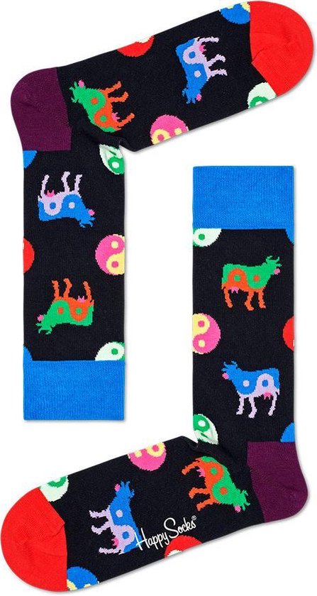 Happy Socks - Ying Yang Koe - blauw Multi Unisex - Maat 41-46 | bol.com