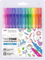 Dual-tip markers TwinTone, 12 pcs.-set rainbow colours (1x WS-PK 03 yellow, 06 yellow green, 07 green, 13 light blue, 17 prussian blue, 19 violet, 25 red, 28 orange, 45 french blue