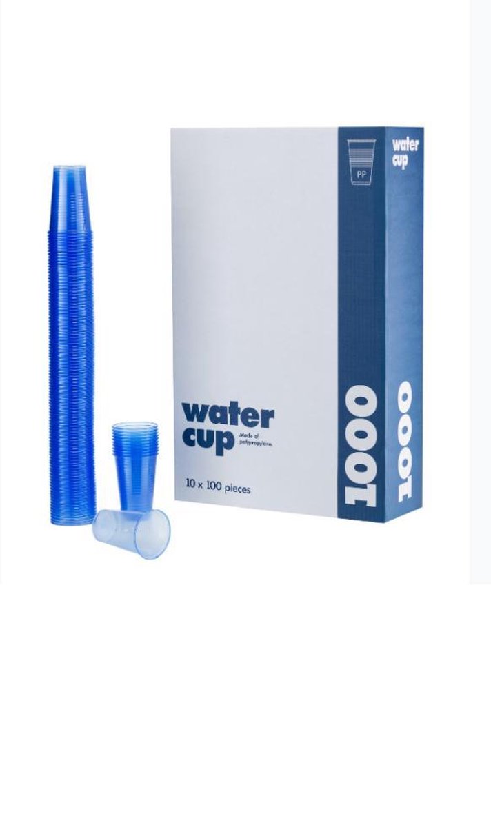 Blauwe PP Drinkbekers / Watercups/ Waterbekers/ Wegwerpbekers inhoud 200ml, doos van 1000 stuks, polypropylene drinkbekers, 10 rollen van 100 stuks / Wegwerpservies