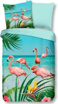 Zachte Dekbedovertrek Eenpersoons Flamingo Multi | 140x200/220 | Soepel En Kleurecht | Strijkvrij
