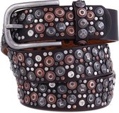 Riem met Studs en Sterren - Echt Leer / Leder - 105x3,5 cm - Bruin