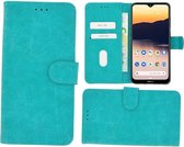 Nokia 2.3 hoes Effen Wallet Bookcase Hoesje Cover Turquoise Pearlycase