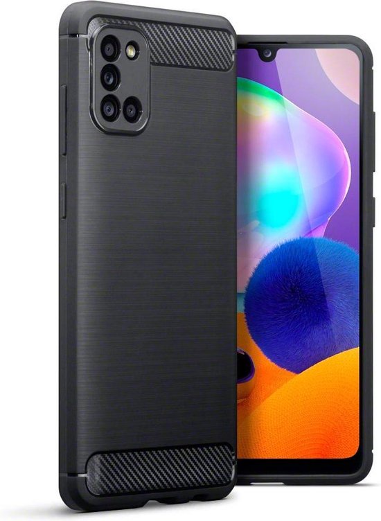 Samsung Galaxy A31 hoesje - Gel case geborsteld metaal en carbonlook -  Zwart - GSM... | bol.com