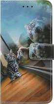 ADEL Leatherette Book Case Wallet Cards Case pour iPhone SE (2020) / 8/7 - Cat Tiger