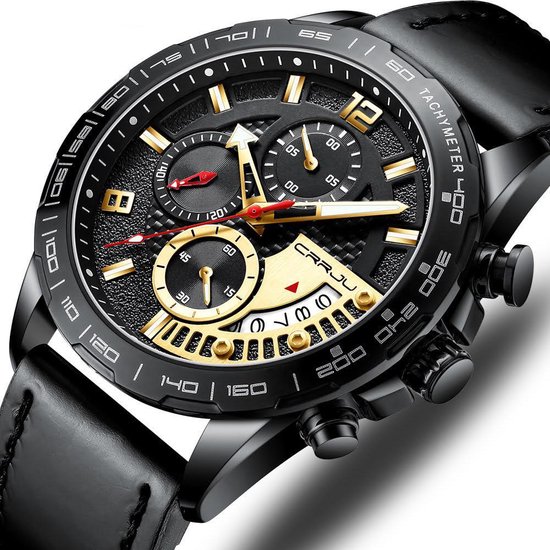 CRRJU Luxe Heren Horloge Zwart/Goud | bol.com