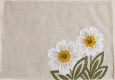 Linnenlook tafelloper met margrietjes - Loper 50 x 35 cm