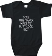 Rompertjes baby met tekst - Does this diaper make my butt look big? - Romper zwart - Maat 74/80