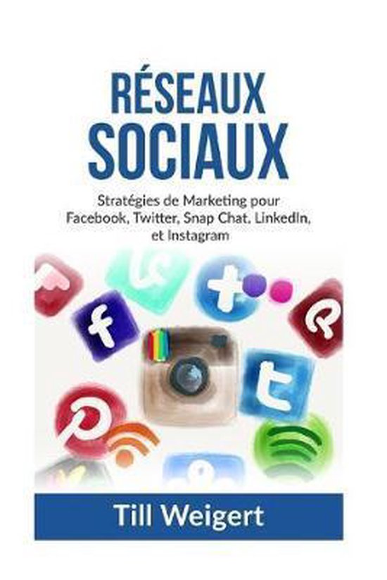 Boekomslag met de titel 'Réseaux Sociaux' en iconen van sociale media.