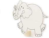 houten kleurplaat dieren olifant triplex afbeelding verven kleuren stiften 25gram 15x12x0.2cm voetje 5cm kleuters kinderen