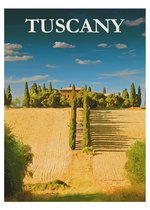 Vintage Reisposter Toscane - Italië - Travelposter Tuscany - Italiaans Heuvellandschap - 70x50 cm