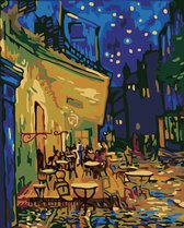 Joeni® – Schilderen op nummer – XXL 55x70cm – Geschenkverpakking – Caféterras bij Nacht – Vincent van Gogh – Los Canvasdoek