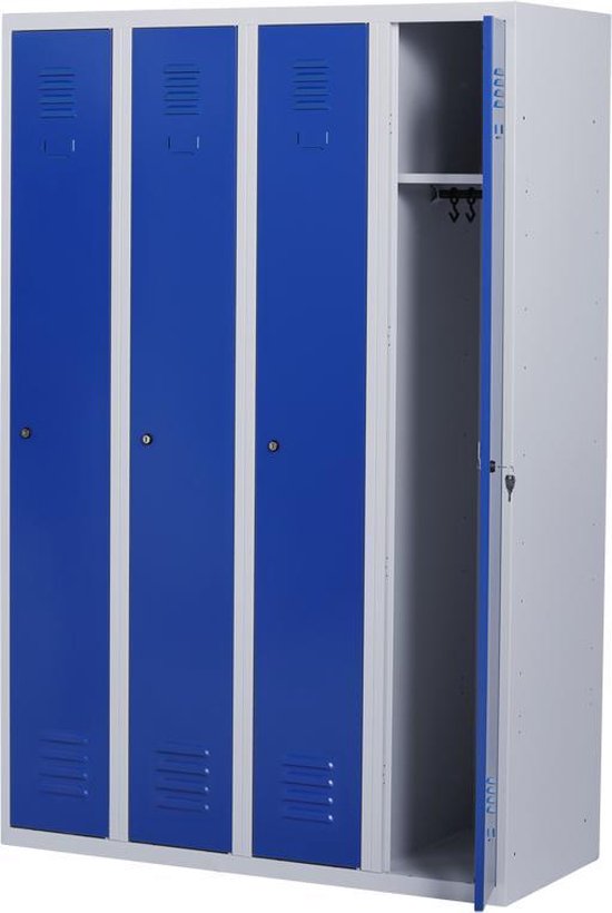 Lockerkast metaal met slot | Stalen lockerkast | Locker 4 deurs 4 delig |  Grijs/blauw|... | bol.com