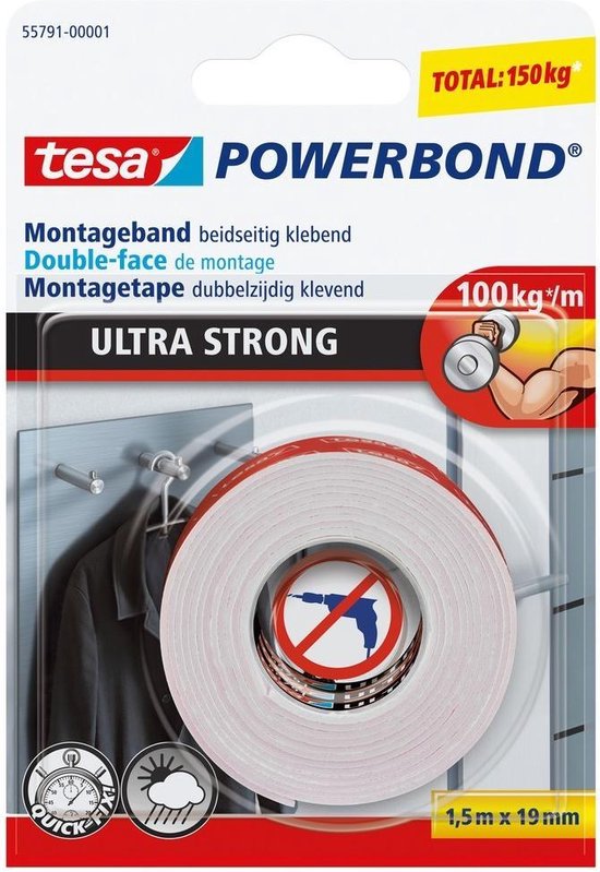 Afbeelding van Tesa Powerbond Ultra Strong montagetape 1,5 m x 19 mm