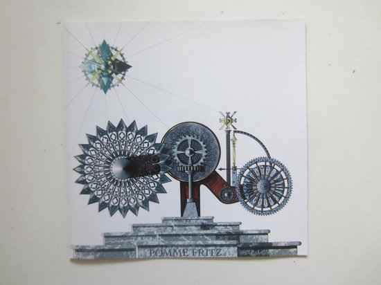 Pomme Fritz logo met steampunk-achtige tandwielen en ster.