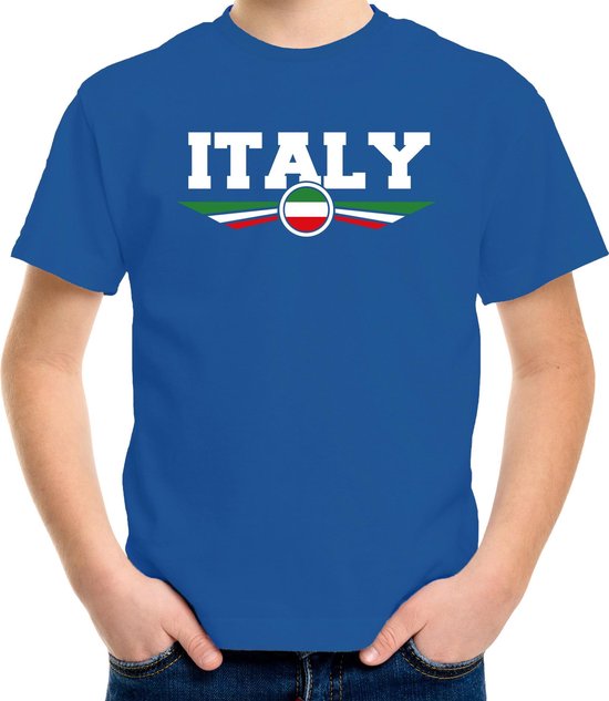 Italie / Italy landen t-shirt met Italiaanse vlag blauw kids - landen shirt / kleding - EK / WK / Olympische spelen outfit 158/164