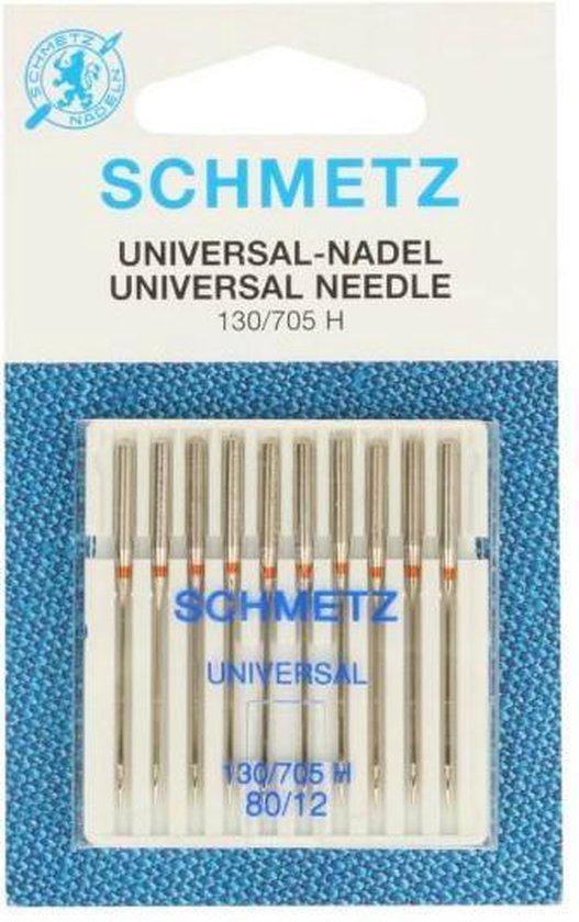 SCHMETZ Naaimachinenaalden, universeel regulier assortiment, maten 70/10, 80/12, 90/14 & 100/16, pakket van 10 met 2 naalddraden